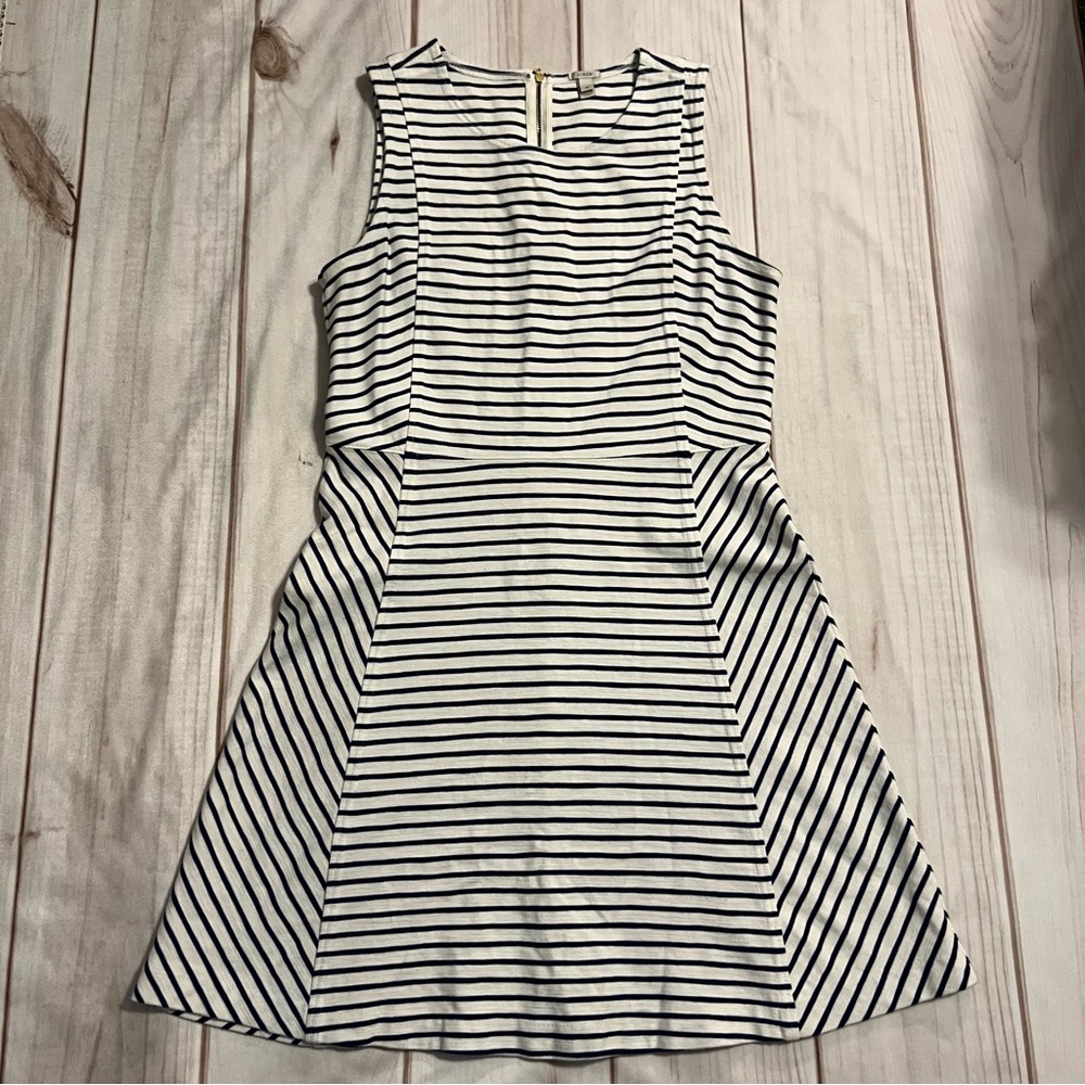 J. Crew Fit and Flare Striped Ponte Dress Womens' Size 10 Navy and White